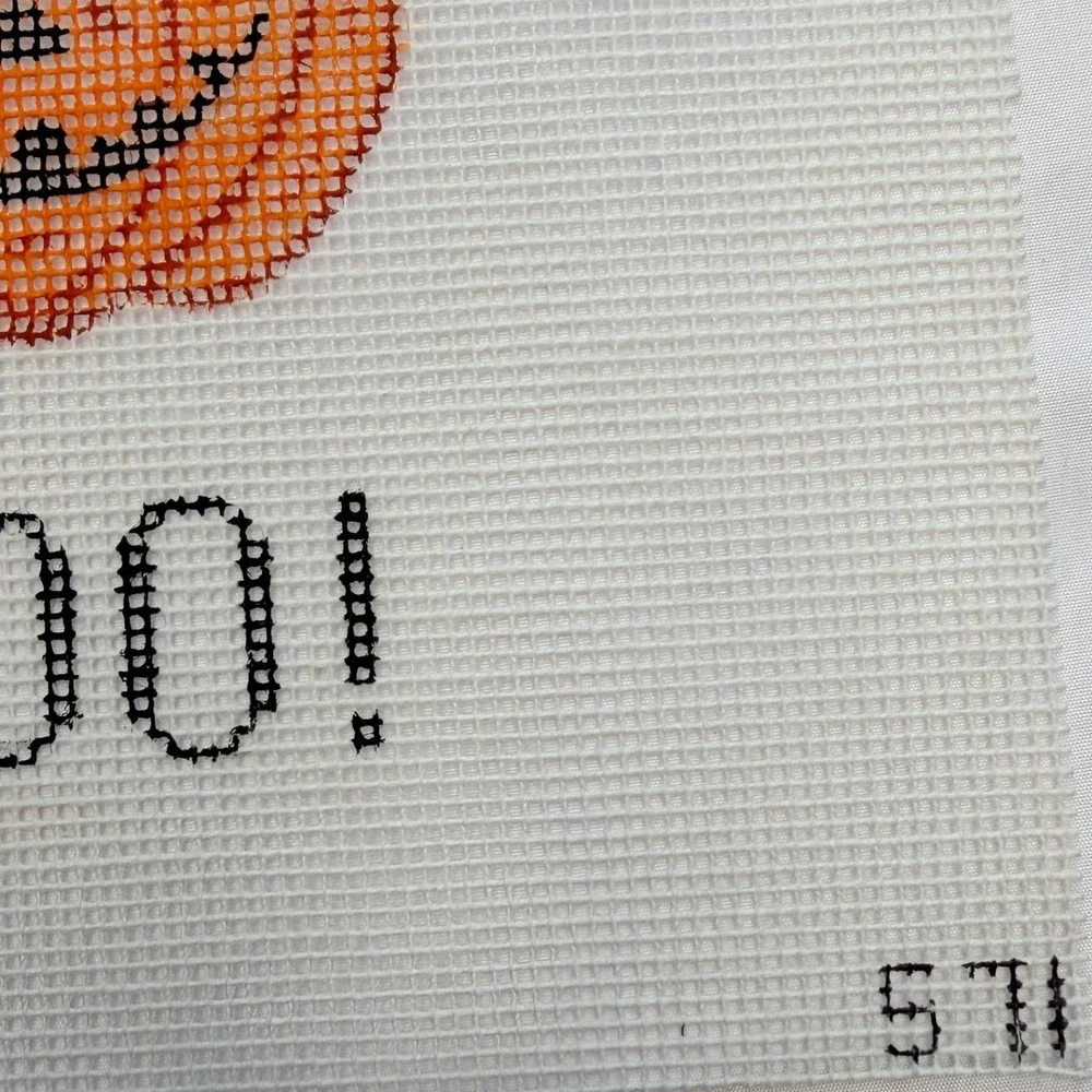 LG Needlepoint Canvas Pumpkin Boo Hand Painted Halloween Orange White LG 571